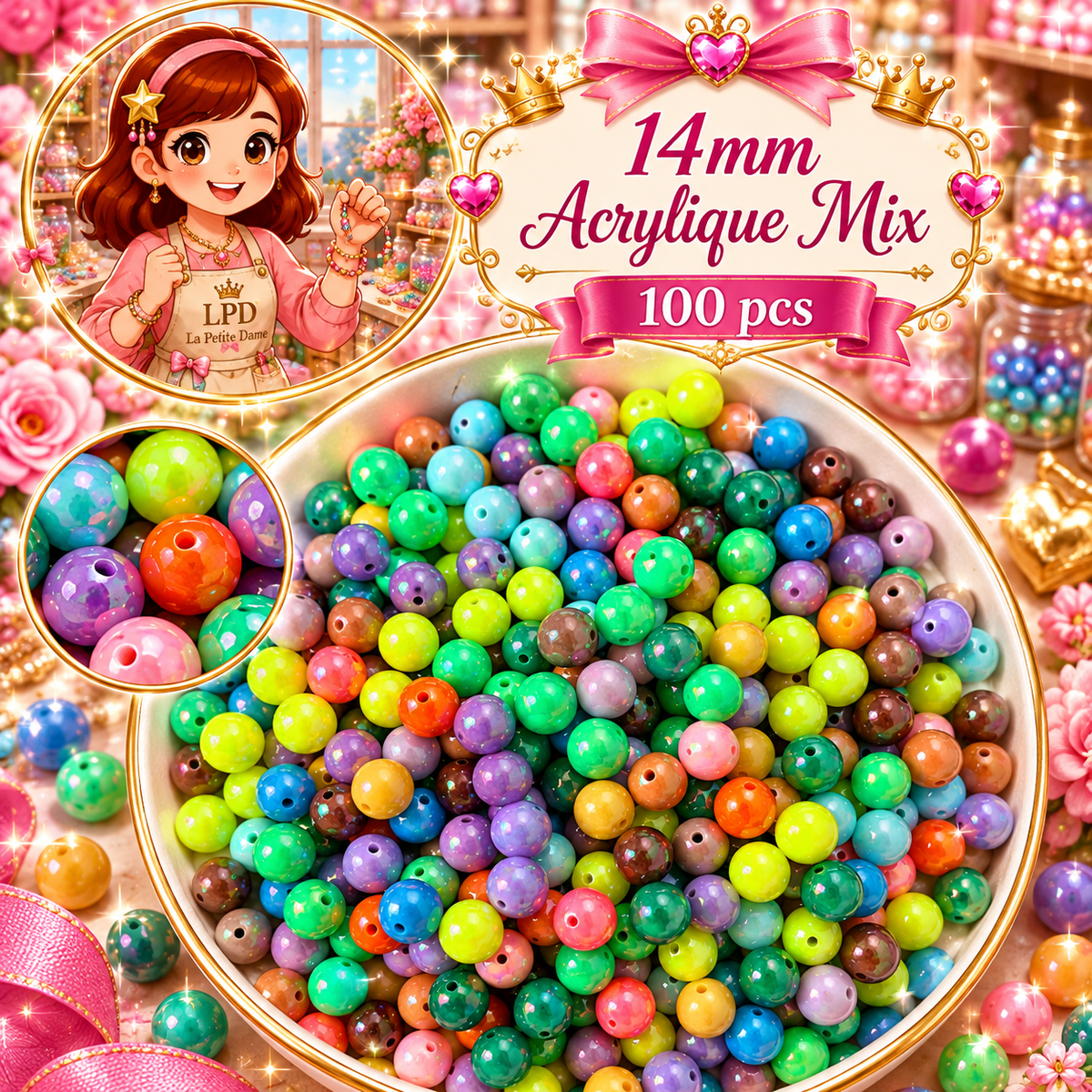 14mm Acrylique Mix 100pcs