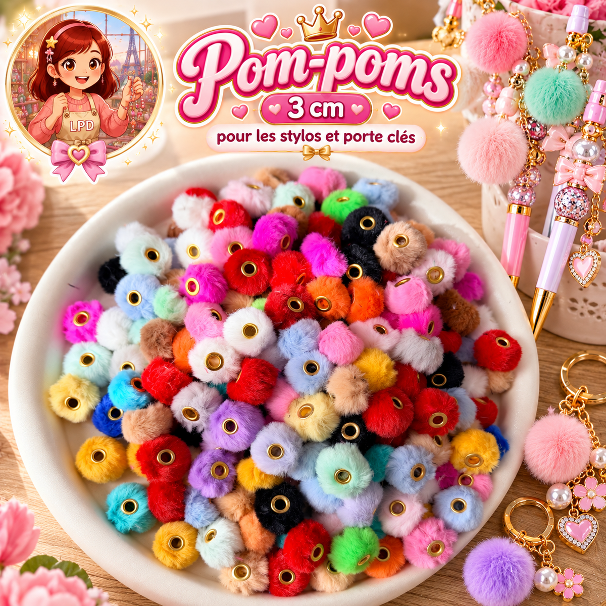 Pom-poms 3cm 50pcs et 100pcs