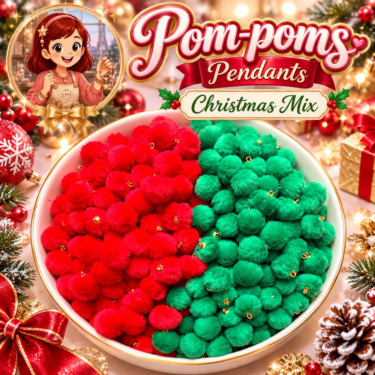 Pom-poms Pendants Christmas Mix
