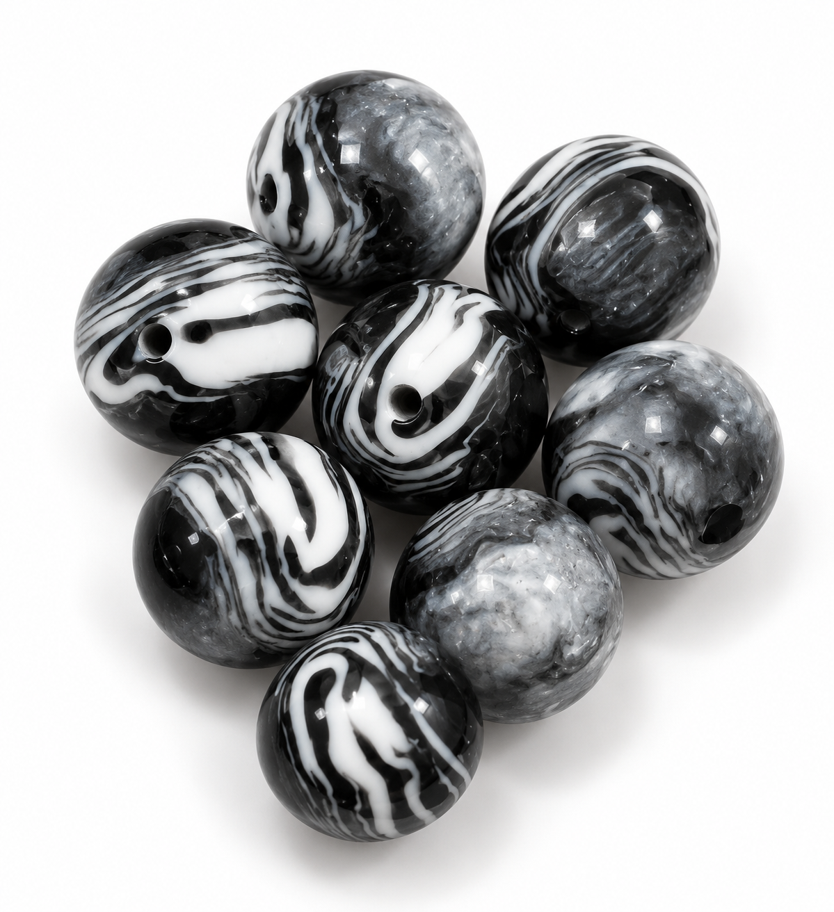 Perles marbrées en résine 16 mm – Lot de 25