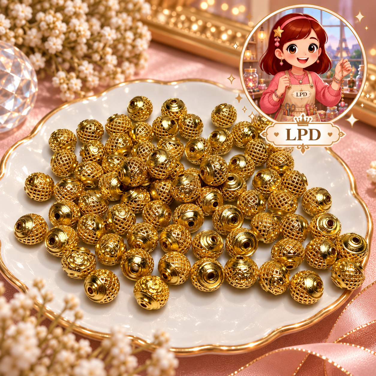 Accessoire Rond 10mm lot de 20pcs - créations bracelets/porte clés| doré et argent