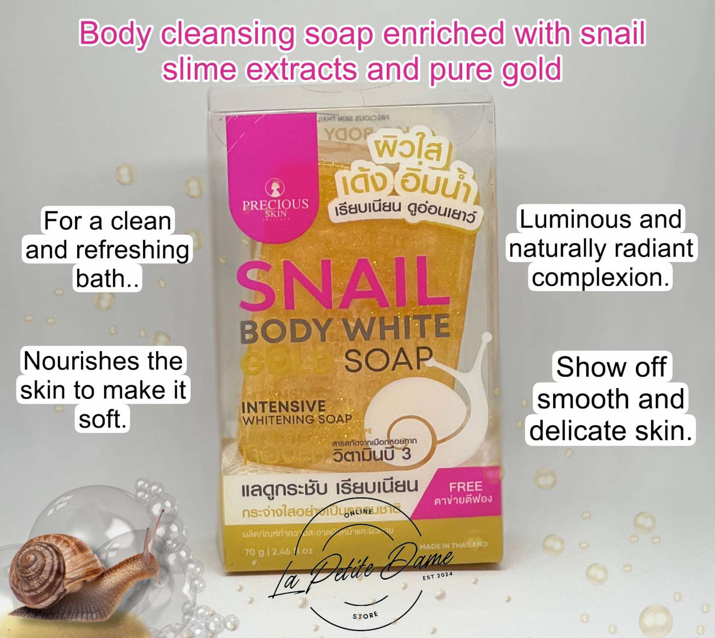 SNAIL BODY WHITE GOLD SOAP INTENSIVE 10X WHITENING 70G BY PRECIOUS SKIN