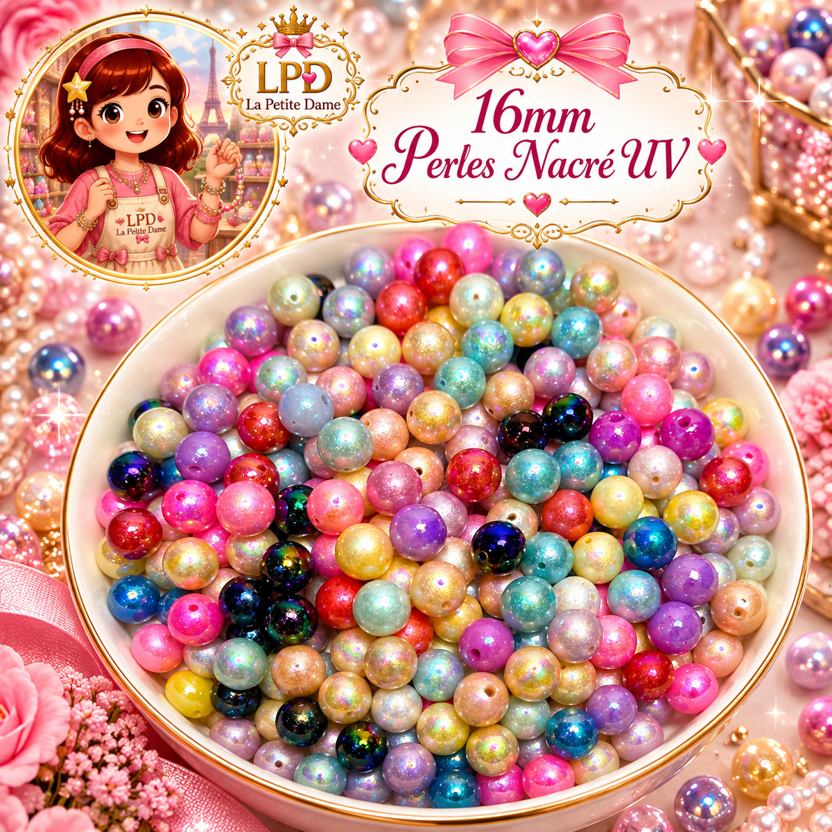 Perles Nacré UV Mix 16mm 100pcs