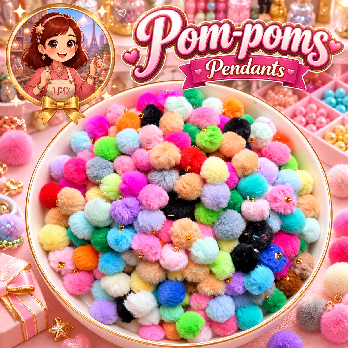 Pom-poms Pendants Mix 100pcs